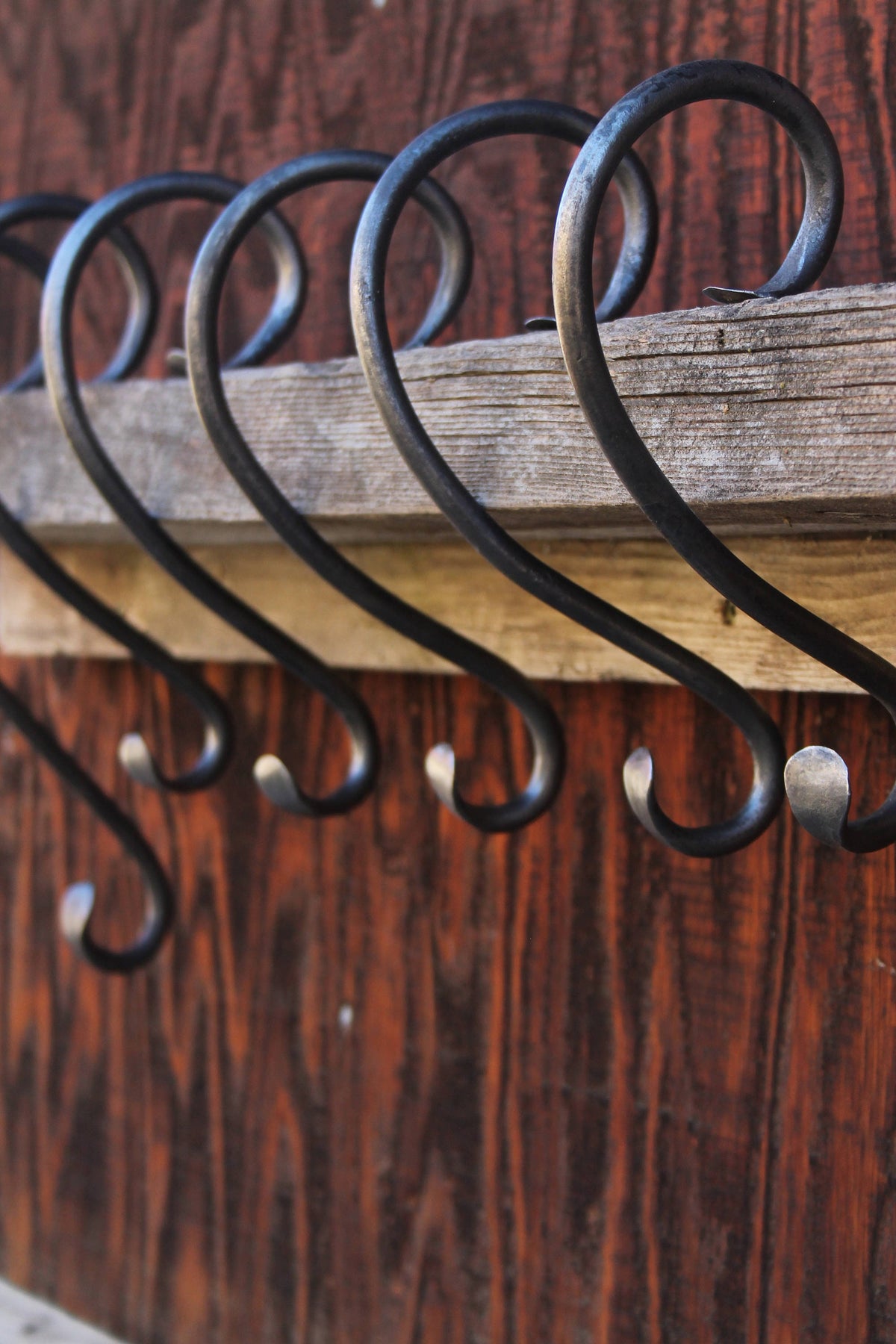 8" and 12" Christmas Family Stocking Holder Set - Black Iron Mantel Hanger, Rustic Farmhouse Style