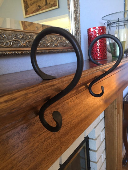 8" and 12" Christmas Family Stocking Holder Set - Black Iron Mantel Hanger, Rustic Farmhouse Style