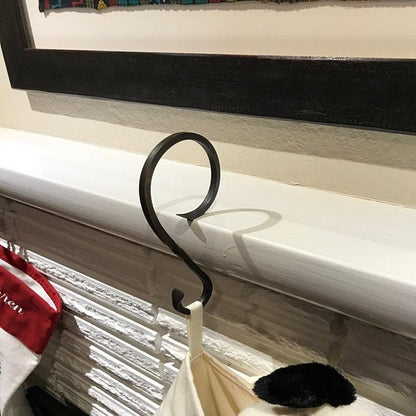 8" and 12" Christmas Family Stocking Holder Set - Black Iron Mantel Hanger, Rustic Farmhouse Style