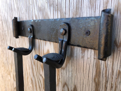 Fireplace Tool Set Twisted Railroad Spike Handles - Broom, Shovel, Poker, Ash Rake, Tongs, Wall Mounted Rack - Handmade In USA