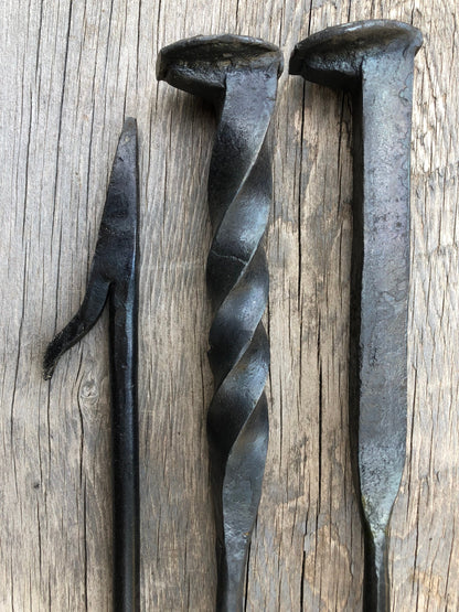 Fire Poker Hand Forged Iron Fire Pit Tool - Blacksmith -Railroad Spike Handle  - Bonfire - Handmade In USA
