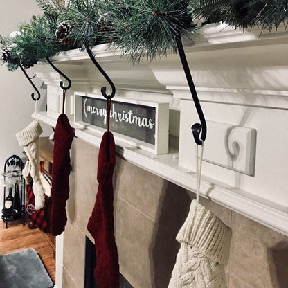 12" Christmas Stocking Hanger - Black Iron Mantle Hanger, Rustic Farmhouse Style