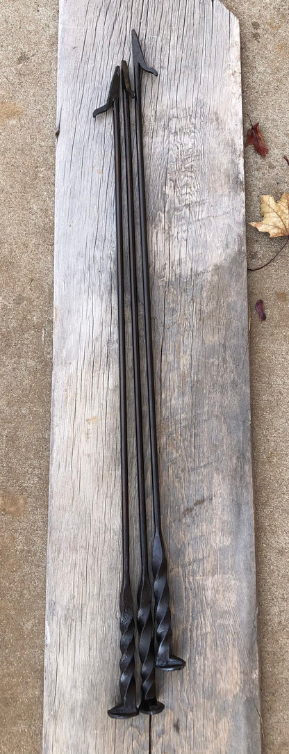 Fire Poker Hand Forged Iron Fire Pit Tool - Blacksmith -Railroad Spike Handle  - Bonfire - Handmade In USA
