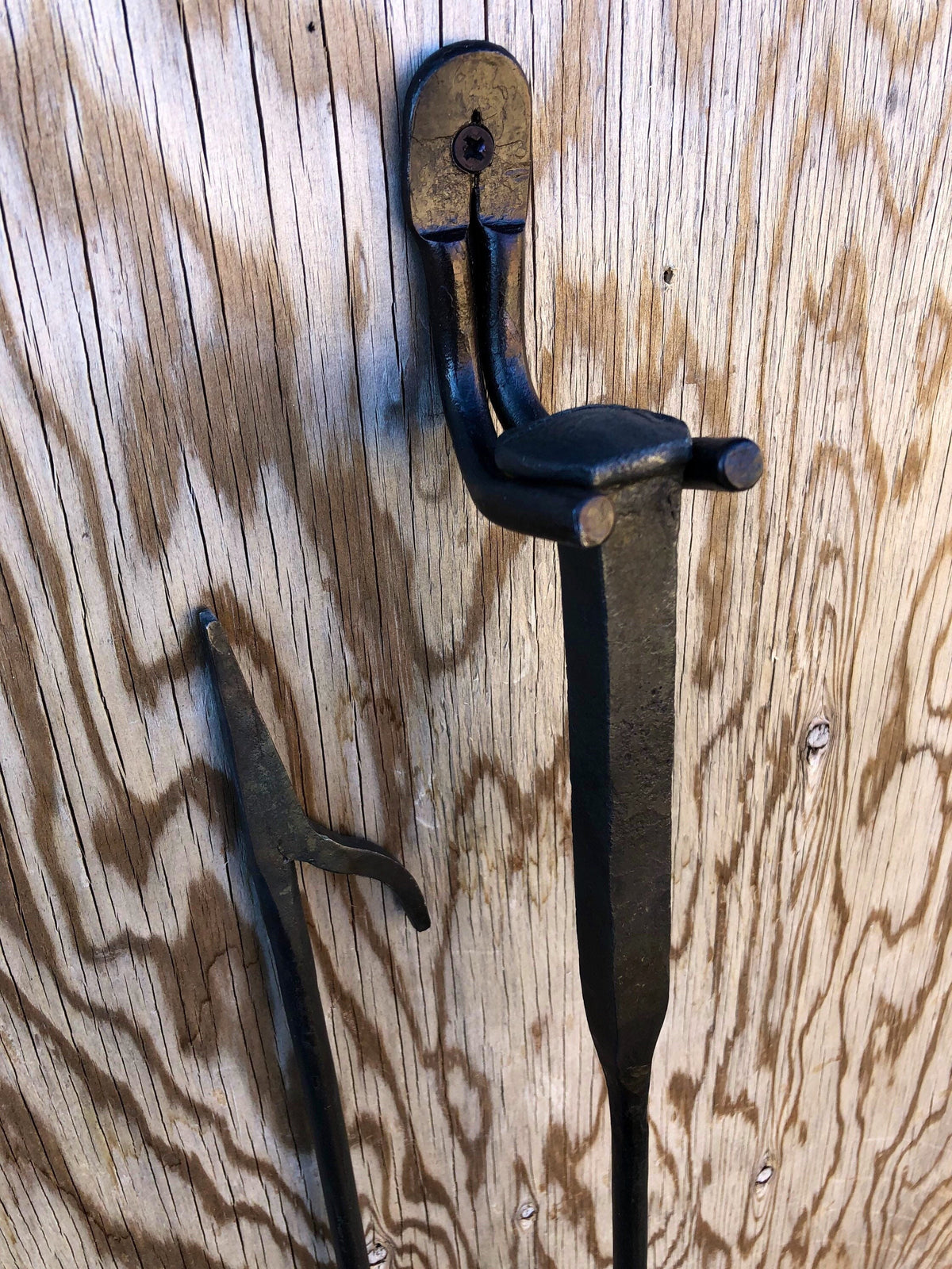 Metal Hook Hand Forged Iron - Fire Poker Hanger - Railroad Spike Handle - Handmade In USA