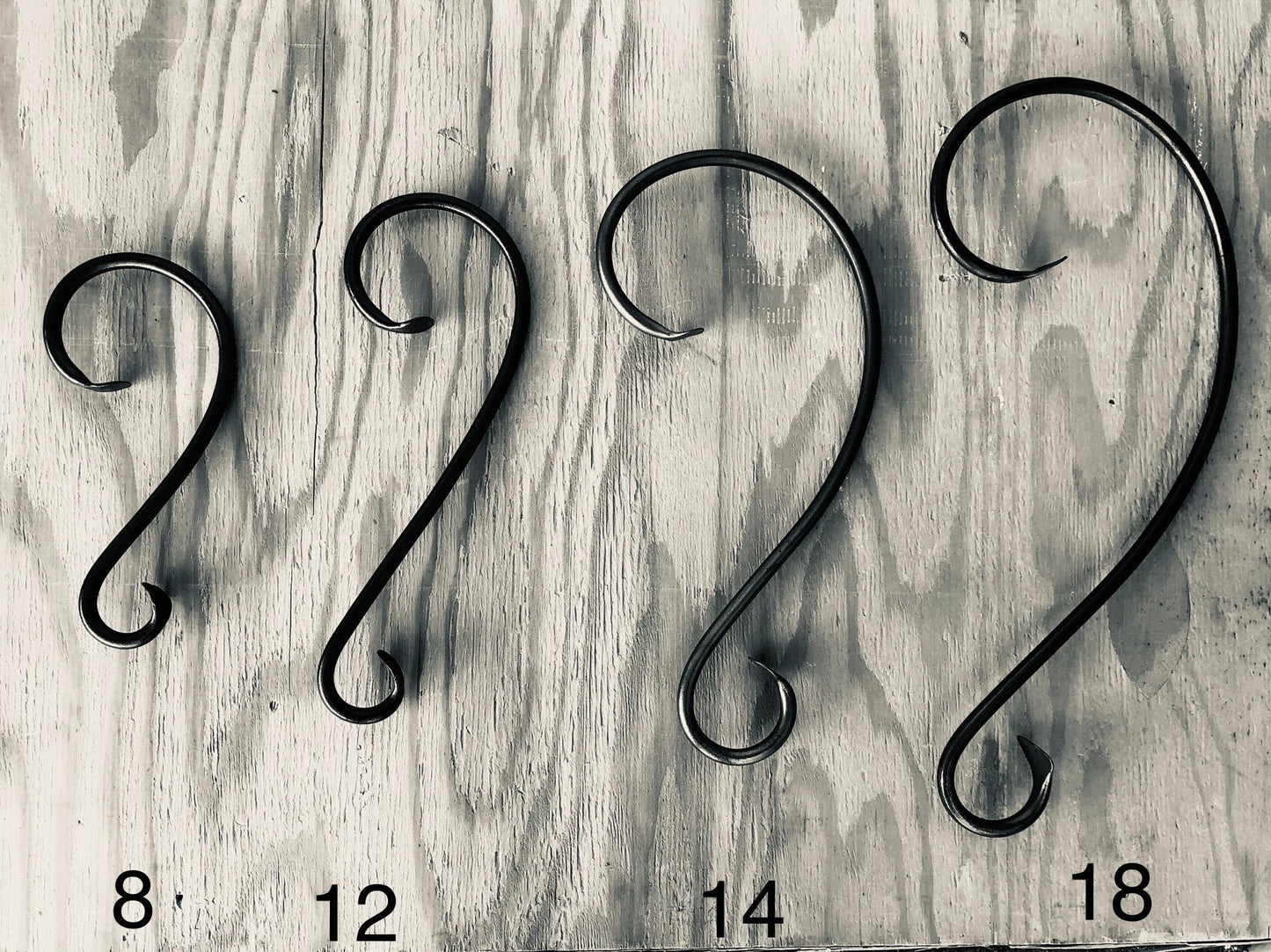 8" and 12" Christmas Family Stocking Holder Set - Black Iron Mantel Hanger, Rustic Farmhouse Style
